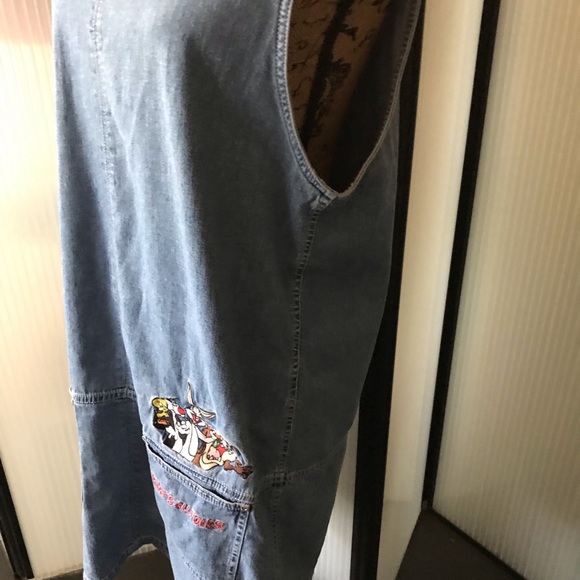 Denim Jumper embroidered with Looney Tune characters. Summer dress, back zip. - Picture 6 of 9